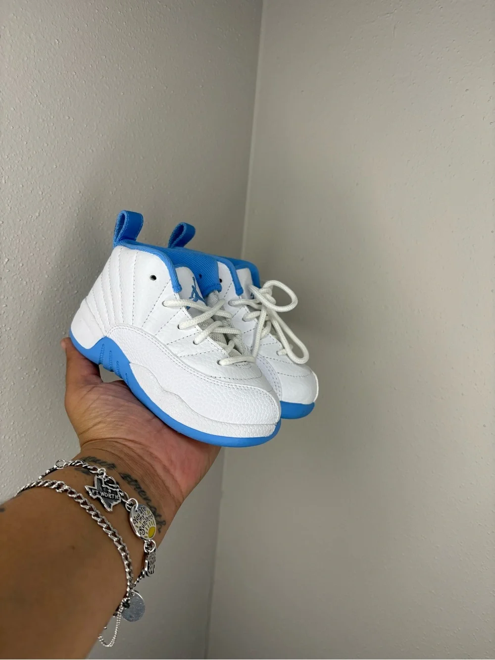 Jordan Kids White and Light Blue Retro Sneakers